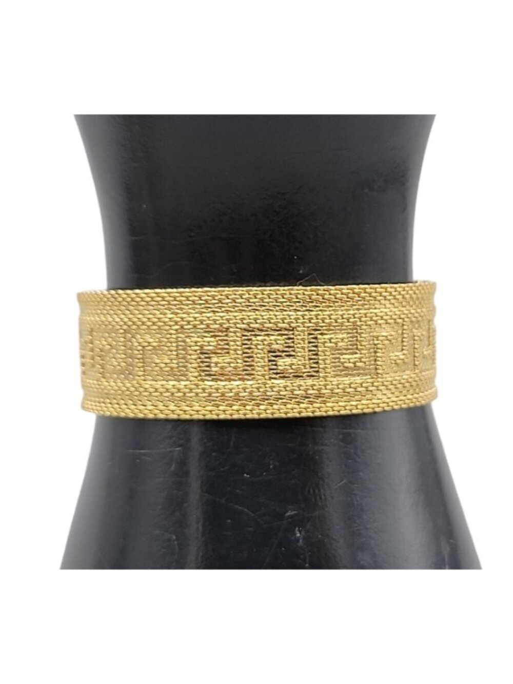 Art Deco Byzantine Greek Key Tassel Gold Tone Mesh Slide Bracelet - Picture 2 of 16